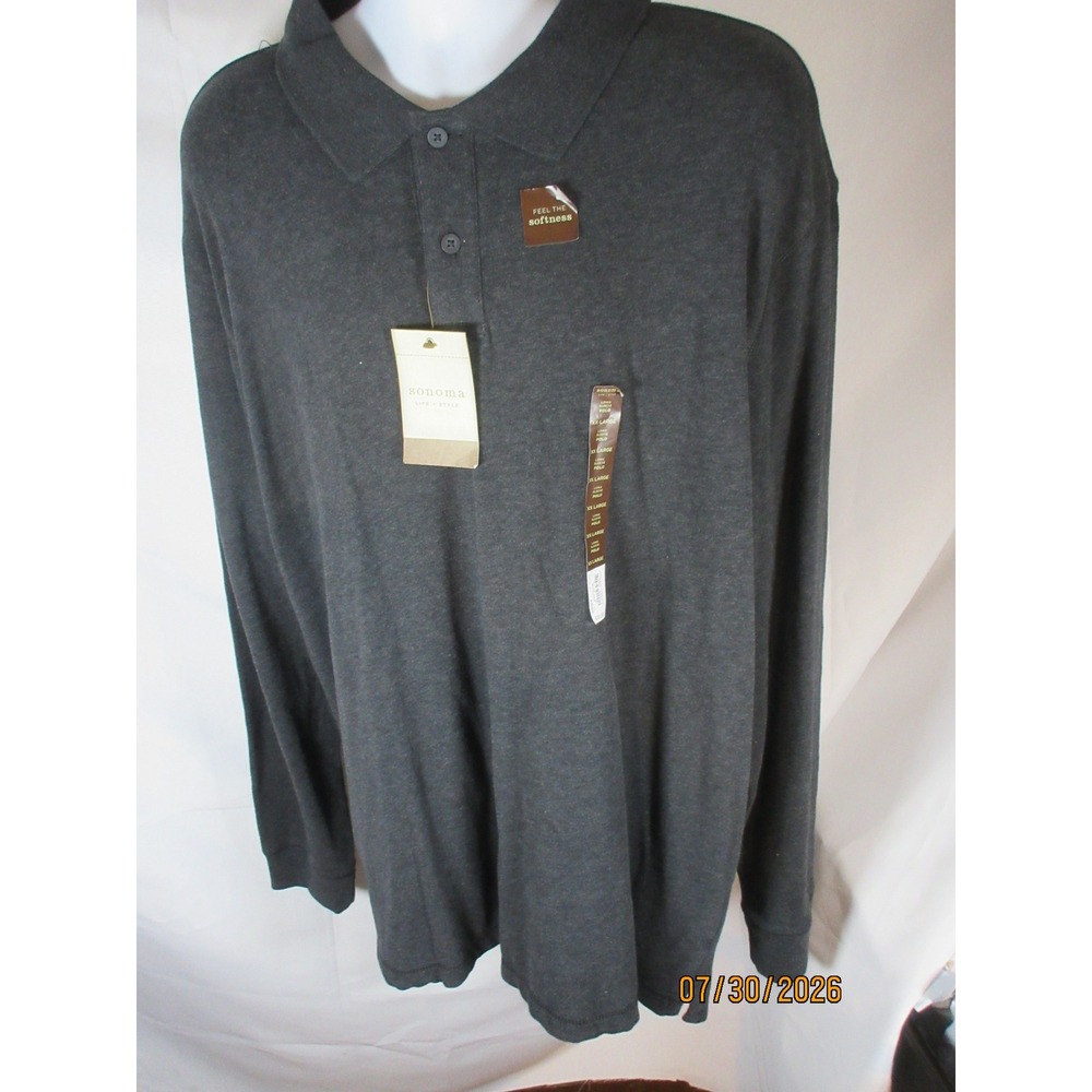 Sonoma Life  Style Mens Long Sleeve Polo Shirt Charcoal Heather Gray XXL SNK1202